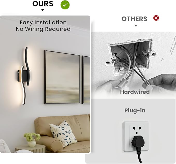 WOSHITU Black Battery Operated Wall Sconces: 23.6 Inch Rechargeable Sconce Wall Lighting Set of Two with Remote & 3CCT Dimmable, Modern Cordless Wall Light for Bedroom Living Room Hallway Bathroom