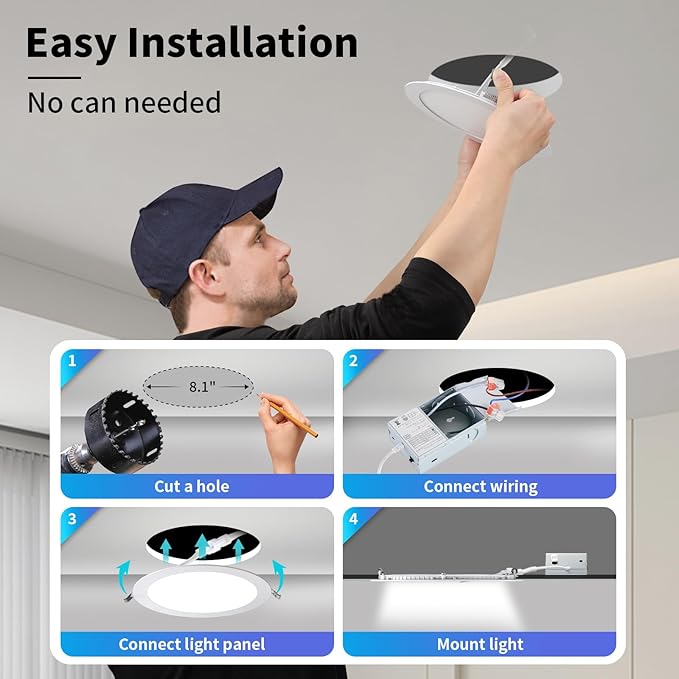 LZHOME 24 Packs 8 Inch Recessed LED Light: Ultra Thin LED Recessed Lighting with Junction Box, 3000K/4500K/6000K Selectable,Ceiling Light, High Brightness 1800LM Dimmable Canless LED Downlight