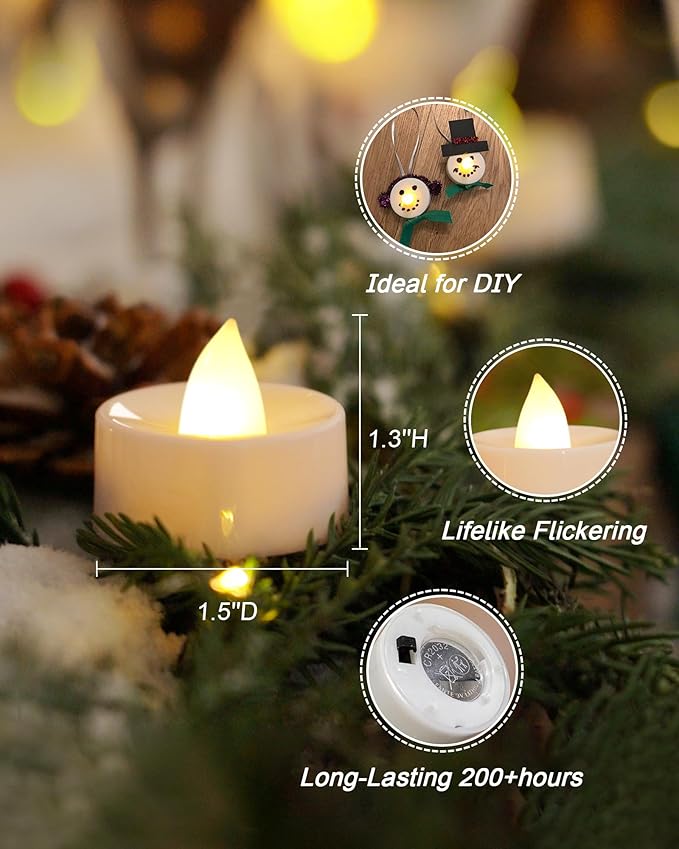 Amagic 100 Pcs Flickering Flameless Tea Lights Battery Operated, 200+ Hours Long Lasting Electric Candle for Wedding Table Centerpiece, Home Decor, Gift, Holiday Decor