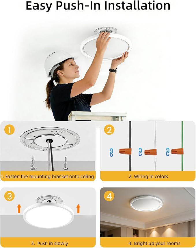 LEDYOND 11 Inch Flush Mount Ceiling Light 2 Pack White, 5CCT 3000K-6500K, 1100LM Dimmable LED Flat Panel Light, 0.52in Ultra Thin, Push-In Installation, Round Ceiling Light for Bedroom Kitchen Hallway