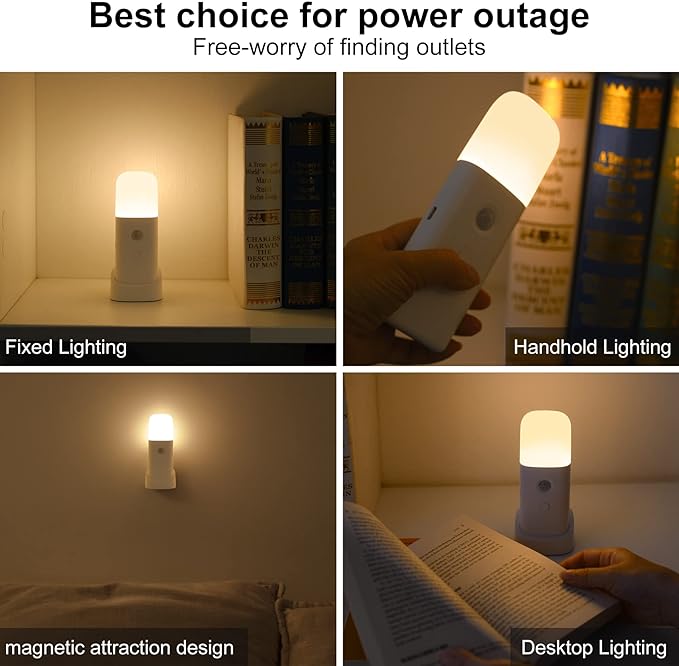 CREWEEL Motion Sensor Night Light Indoor, 2000mAh Battery Operated Lights, Cordless Table Lamps for Kids, 5 Stages Dimmable LED Nursery Night Lights for Bedroom, Bathroom, Hallway