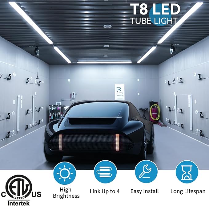SHOPLED 6FT LED Shop Light, D-Shape 72W 9360LM 6000K Cool White, Linkable T8 LED Tube Light Fixtures, 6 Foot LED Shop Lights for Garage, 4 Pack