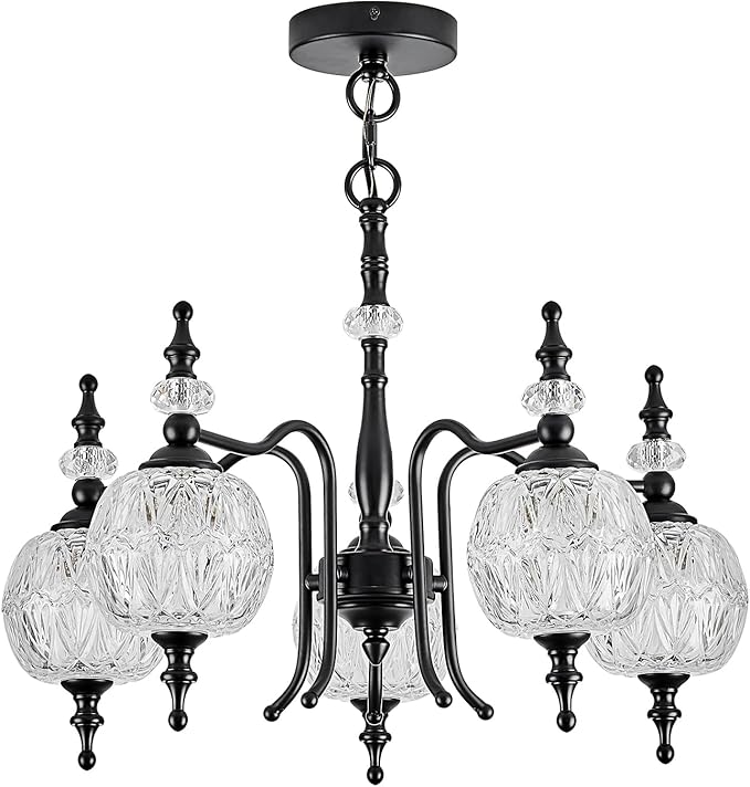 Chandeliers Modern 5-Light Chandelier Black Kitchen Island Pendant Light Fixtures Finish with Crystal Glass Shade for Kitchen Island Living Room