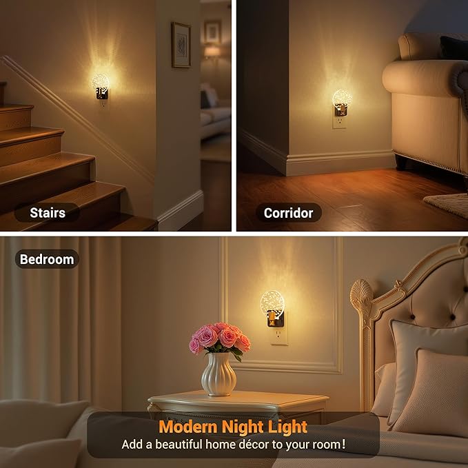 JandCase Night Light, Dimmable Night Lights Plug into Wall 2 Pack, Bubble Nightlight with Auto On/Off Light Sensor, 0-100LM LED Round Nightlights, 180°Rotatable Acrylic Nite Light for Hallway Bathroom