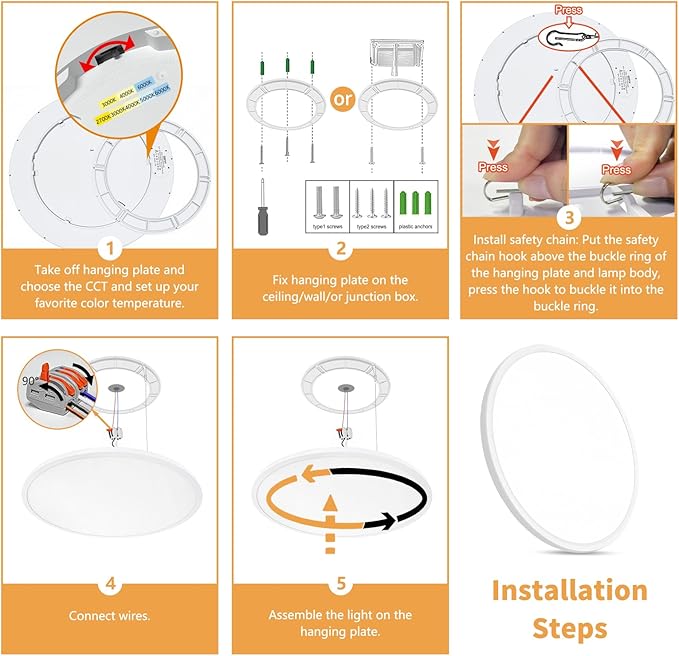 24 Inch Led Ceiling Light Flush Mount, 50W, 5480LM, 3000K/4000K/6000K CCT Selectable Super Slim White LED Ceiling Light, Close to Ceiling Round Flat Panel Light for Hallway, Bedroom, Kitchen, ect