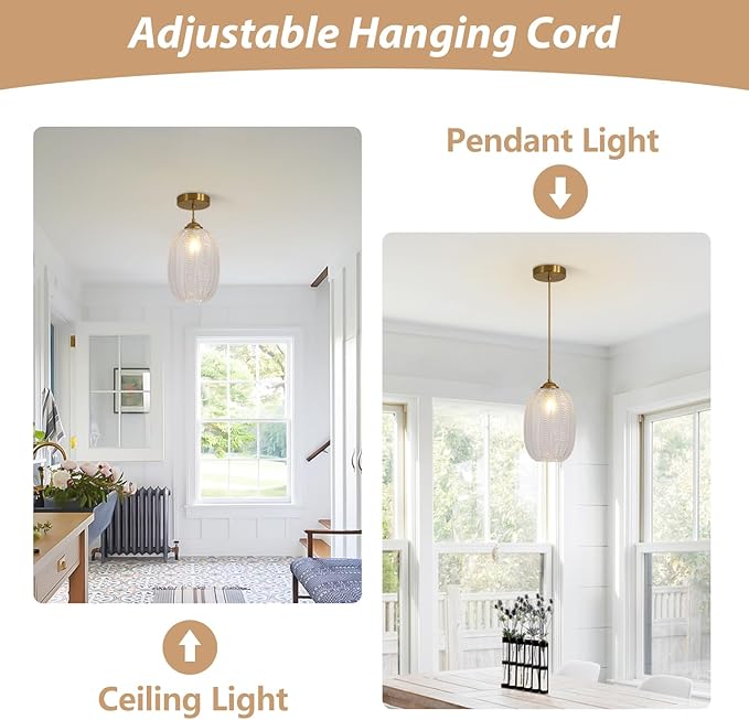KCO Lighting Clear Glass Globe Pendant Light Ribbed Ceiling Light Brass Pendant Lights Kitchen Island Mid Century Modern Ceiling Hanging Light Gold Single Pendant Light