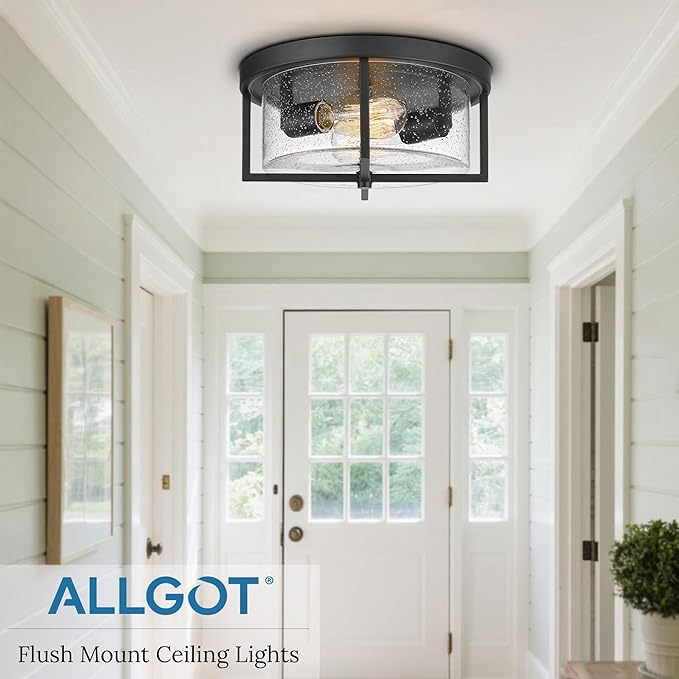 Flush Mount Ceiling Light, Kitchen Island Metal Ceiling Light Fixtures, Farmhouse Close to Ceiling Light, Bedroom Flush Mount Light for Hallway, Kitchen, Entryway and Foyer (Black, 5.5" H)