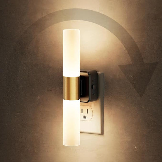 JandCase LED Night Light, Night Lights Plug into Wall, 3000K Soft White, 0-100LM Adjustable Brightness, 180° Rotating Plug in Night Light with Auto Light Sensor for Bedroom Bathroom Hallway
