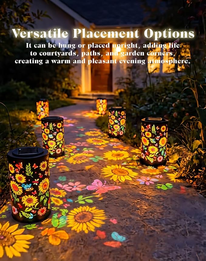 Colorful Sunflower Glow Solar Garden Lantern - Outdoor Waterproof Decorative Hanging Solar Lights, Metal Solar Powered Garden Decor for Patio, Yard, Gifts (Sunflower)