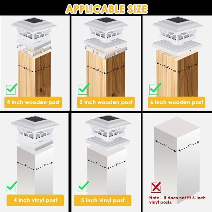 8 Pack Solar Post Cap Lights Outdoor Waterproof, Fits 4x4, 5x5, 6x6 Wooden & Vinyl Fence Decks with Warm & Cool White Light Modes (Classic White, 8)