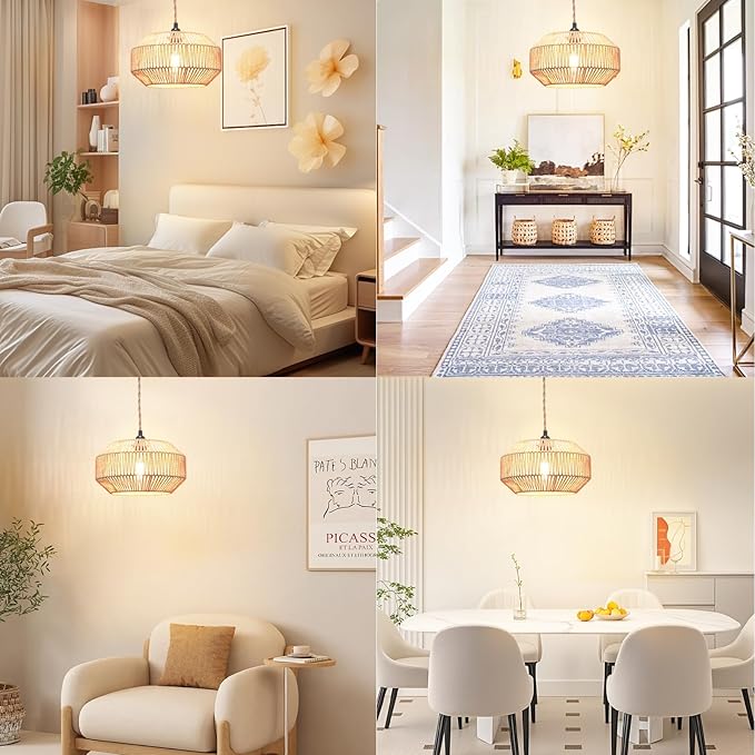 Hanging Lamp Plug in Pendant Light Rattan Hanging Lights with Plug in Cord Hanging lamp Hanging Lights with Plug in Cord Hanging lamp for Living roon