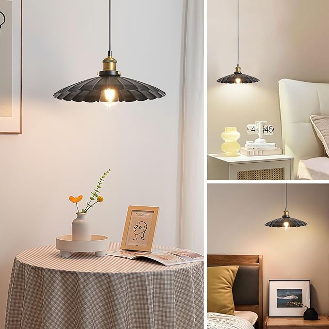 Plug in Pendant Lights for Ceiling,15.7 Inch Retro Black Metal Shade Plug in Hanging Lamp On/Off Switch Dining Room Hallway Hanging Pendant Light for Farmhouse