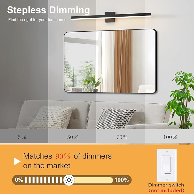Black Bathroom Vanity Light 39.4 inch, 30W Dimmable 5CCT LED Modern Bathroom Light Fixture Over Mirror - ETL Certificated