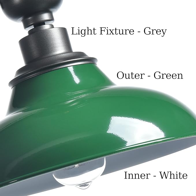 SAMTEEN 12-Inch Industrial Semi Flush Mount Ceiling Light Green Barn Light Ceiling Mount Farmhouse Flush Mount Light Fixture for Hallway Bedroom Foyer Kitchen Entryway