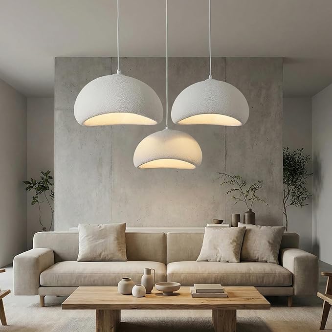 JAYMP 50cm Wabi Sabi Pendant Light for Dining Room Kitchen Island Hallway Restaurant Modern Hanging Lamp E26 Base Japanese Style Bird Nest Shape Lighting Fixture (Matte White,B Shape, 50cm/19.7in)