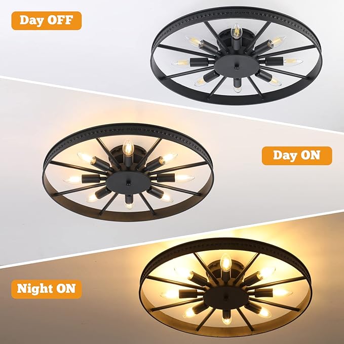Ceiling Light Fixture Flush Mount Ceiling Lamp Black Farmhouse Chandelier Industrial Rustic Light fixtures Pendant Lighting 8-Light E12 Kitchen Lighting