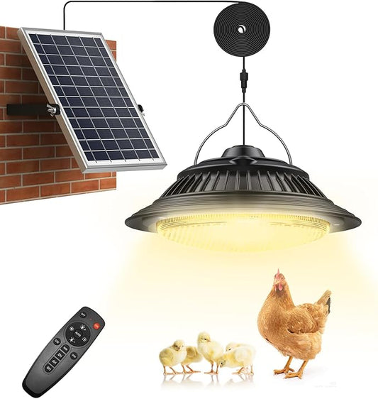 Solar Pendant Lights - Indoor/Outdoor, Daytime & Night 3200K/4000K/6000K Solar Shed Light with ON/Off Switch & Remote, Dimmable Hanging Chandelier Lights for Barn Porch Patio Chicken Coop