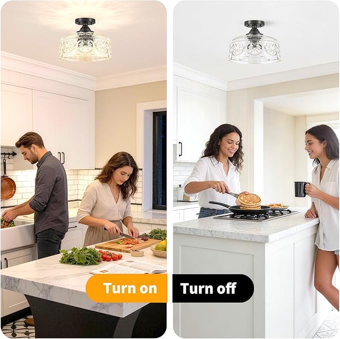 11.4In Vintage Black Semi Flush Mount Ceiling Light Fixture, 3-Light Hallway Light Fixture with Thickened Glass, Close to Ceiling Light for Kitchen, Entryway, Foyer, E12