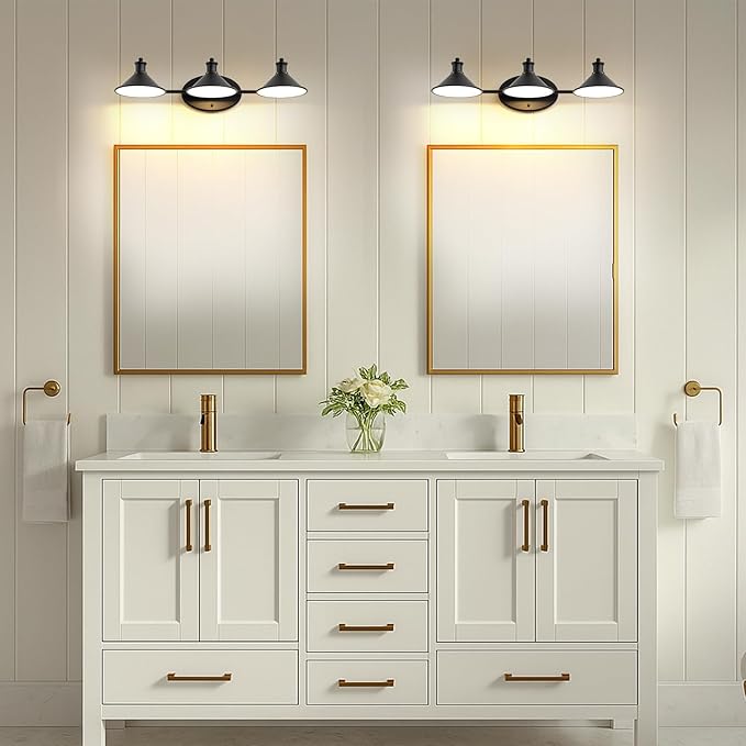 Lightdot Modern Bathroom Light Fixtures, 27 Inch 3-Light Bathroom Vanity Light with Matte Black Shades, 60W Max/120V Farmhouse Wall Sconce, Lighting Fixtures Over Mirror for Kitchen Living Room Cafe