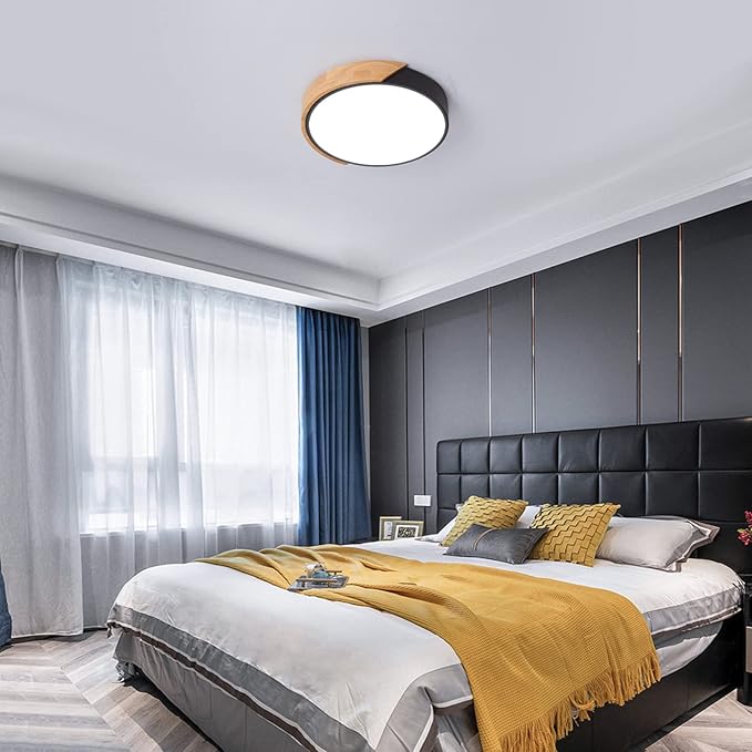 Flush Mount Ceiling Light - Dimmable 3000-6500K with Remote, Modern Black 15.7 inch Light Fixture for Kitchen, Bedroom, Hallway, Living Room