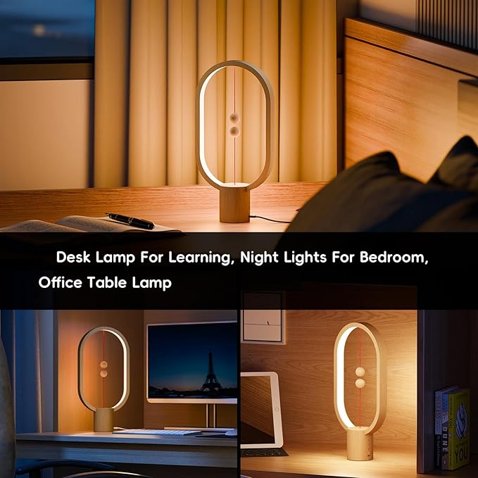Table Lamp for Bedroom - Balance Lamp,Bedside Lamp with Touch Dimmer,Nightstand Lamp,3 Level Brightness Rechargered Night Light for Home,Office,College Dorm (Wood Color)