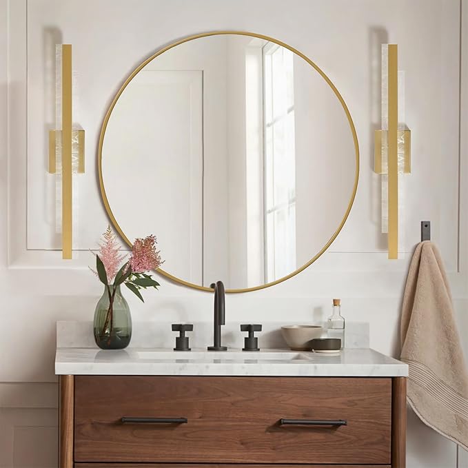 Modern Bathroom Vanity Light: Brushed Gold 27 inch 28W Dimmable LED Bath Bar Light Fixtures Over Mirror - Wall Sconce Picture Lights for Paintings Cabinets Bedroom 3000k