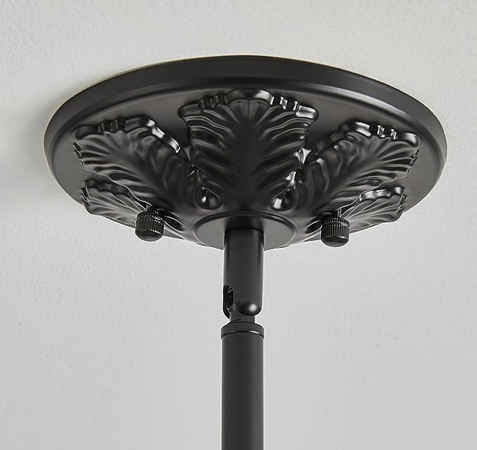 Milk Glass Ceiling Light Fixture, 12" Vintage Scallop Semi Flush Mount Pendant Light, Schoolhouse Light Fixture - Antique Chandelier for Kitchen, Hallway, Dining Room, White/Black