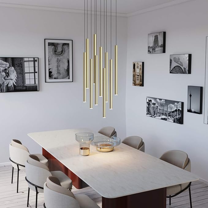 CANALIS 10 Mini Pendant Lighting Brass - LED Hanging Light Fixture for Kitchen Island, Bar, Foyer - Cluster Pendants - Dimmable, Adjustable Wire, Lamp Bulb Included