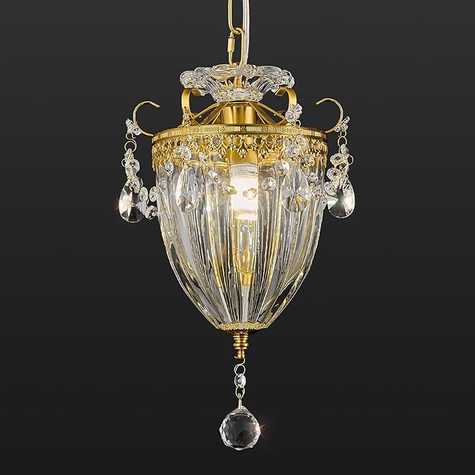 Modern Chandelier, Gold Chandelier Crystal Pendant Lights Small Chandelier Light Fixture, Crystal Chandeliers for Living Room Dining Room Kitchen Entryway (1 Pack)