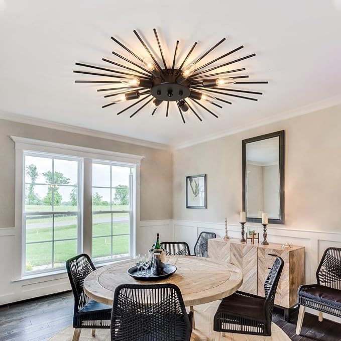 ZGLAOJT Semi Flush Mount 8 Light Ceiling Light Modern Metal Ceiling Lighting Black Light Fixture for Farmhouse Kitchen Dining Room Bedroom Hallway Living Room.