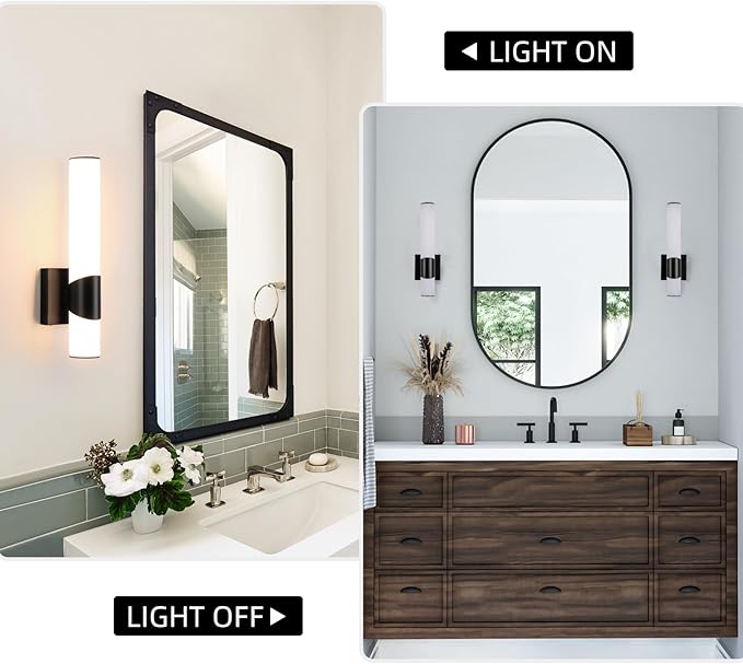 Black Wall Sconces Set of Two 15 inch 5CCT Dimmable Bathroom Sconce with Acrylic Shade LED Hardwired Wall Light Fixtures for Bathroom Living Room Bedroom Hallway, 2 Pack