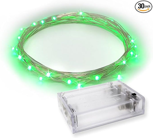 30 LED Wire Twinkle Fairy Lights, Battery Powered, Waterproof — Christmas, Holidays, Halloween, Wedding — Bedroom, Living Room — 9.5 Ft, Green, Indoor & Outdoor