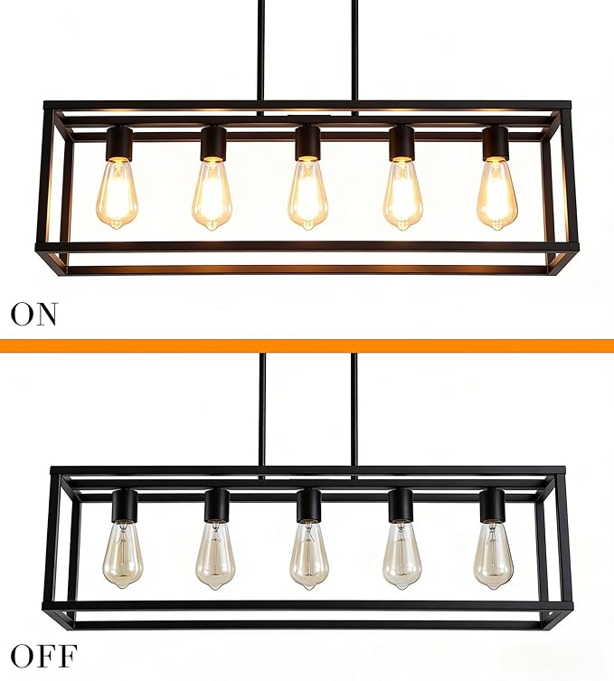 Black Dining Room Light Fixture,5 Light Rectangle Chandelier for Dining Room,Modern Farmhouse Light Fixture for Kitchen Island,Linear Light for Bedroom,Hallway,Foyer,Adjustable Height