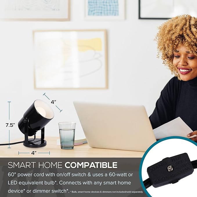 Catalina Lighting 24291-000 Multipurpose Spotlight Accent Lamp, Desk or Wall Mount Lamp for Office, Living Room, Dorm or Bedroom, Smart Home Compatible, Bulb Not Included, 7.5", Metallic Black