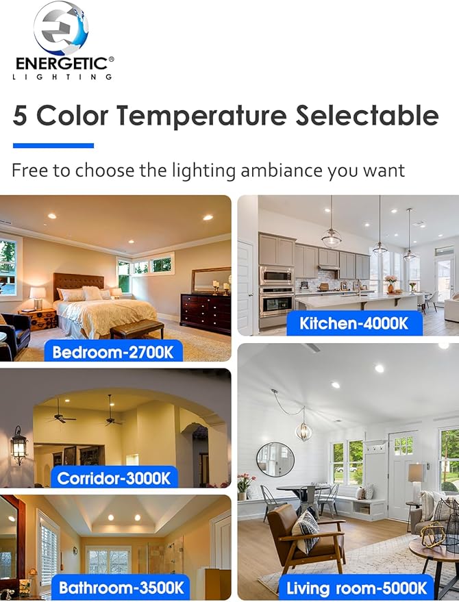 4 Pack 5CCT 6 Inch LED Disk Light, Dimmable Flush Mount Ceiling Lights, 2700K/3000K/3500K/4000K/5000K Selectable, 15W 1100LM, CRI 90, Low Profile Surface Mount Ceiling Disc Light, Wet Rated & ETL