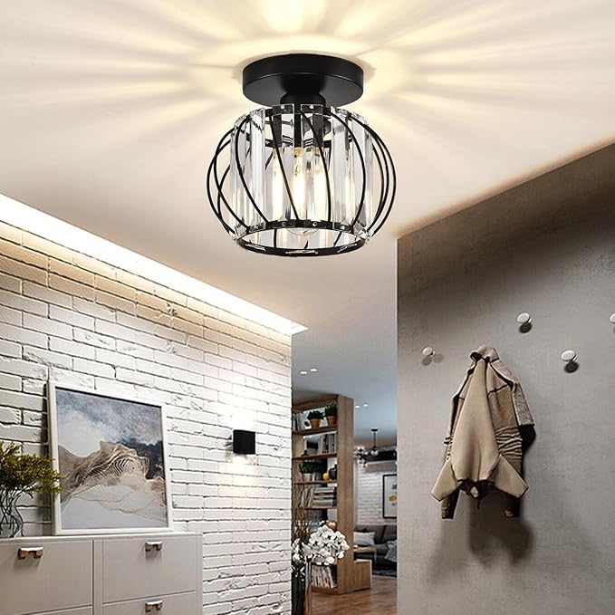 Crystal Ceiling Light - Black Crystal Chandelier for Kitchen, Hallway, Entrance, Balcony, Dining, Living, Bar, Farmhouse