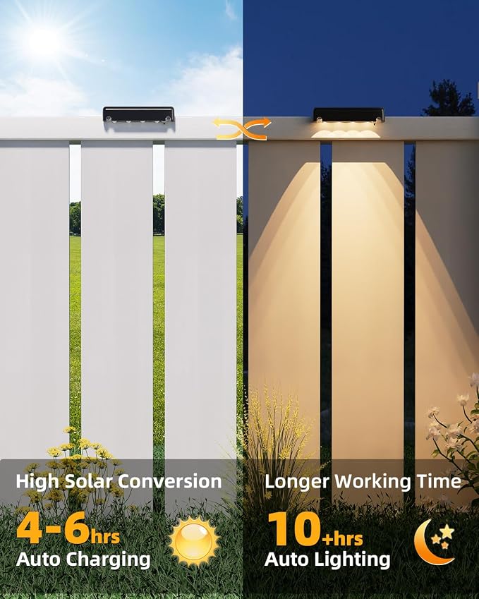 VOLISUN Solar Deck Lights 16 Pack, Bright Warm White Glow LED Large Size Lamp, IP65 Waterproof Step Lights Outdoor for Deck, Step, Fence, Railing, Wall and Stairs(Black)