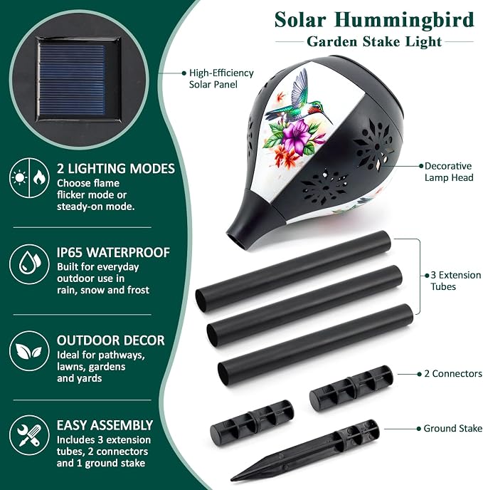 Solar Lights Outdoor Waterproof, Solar Pathway Lights Decorative with Dual Power-Solar/Battery, Solar Garden Lights Hummingbird Pattern Stakes Lighting for Outside Decor, Yard, Patio, Landscape, Lawn