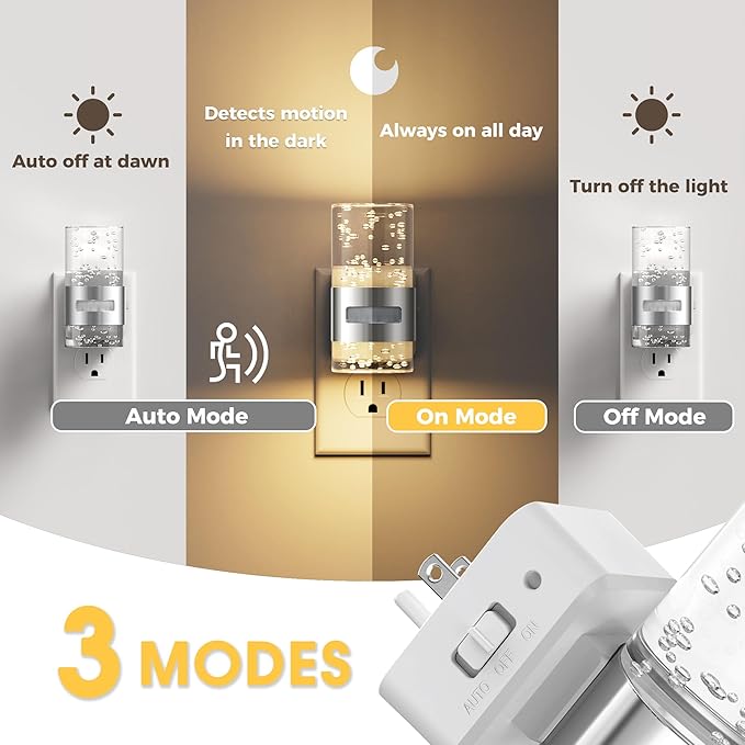 L LOHAS LED Motion Sensor Night Light,Dimmable Night Lights Plug into Wall, 2 Pack 3000K Night-Lights with 0-100 LM Adjustable, Acrylic Bubble Plug in Nightlight for Bathroom Hallway Nursery