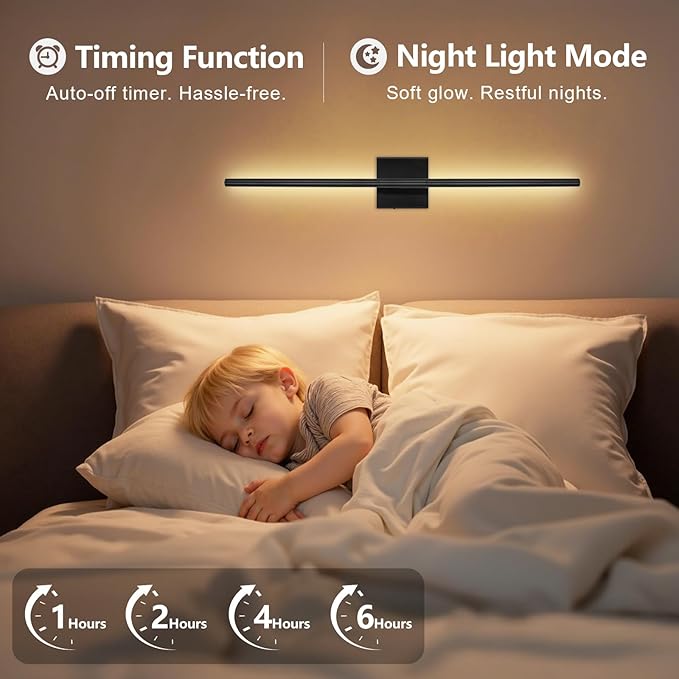 Battery Operated Wall Sconces Set of Two - Wireless Rechargeable Wall Light with Remote - Black LED Wall Lamp Dimmable Modern Home Decor for Bedroom Living Room 31.5 Inch (2 Pack)