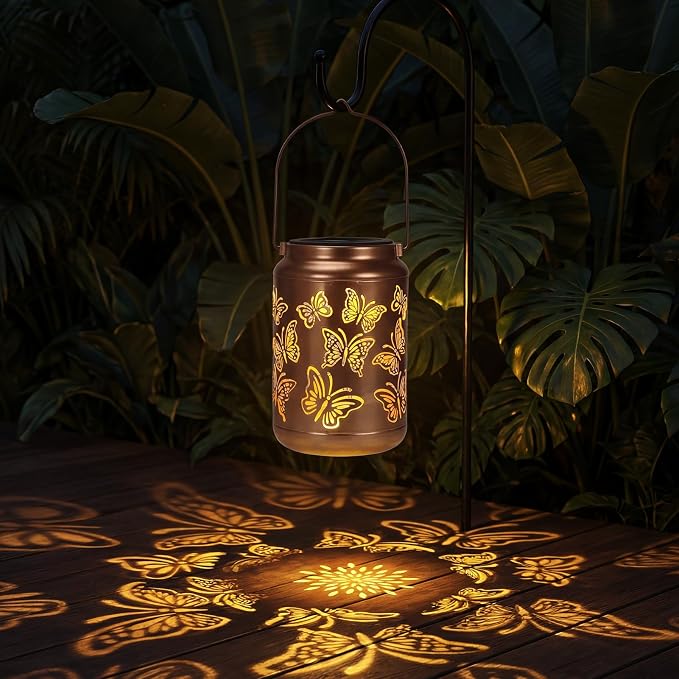Edenseelake Butterfly Solar Lanterns Outdoor Waterproof, Mothers Day Garden Decor Gifts for Mom, Women, Grandma, Outdoor Hanging Lantern for Patio, Porch, Yard, Pathway
