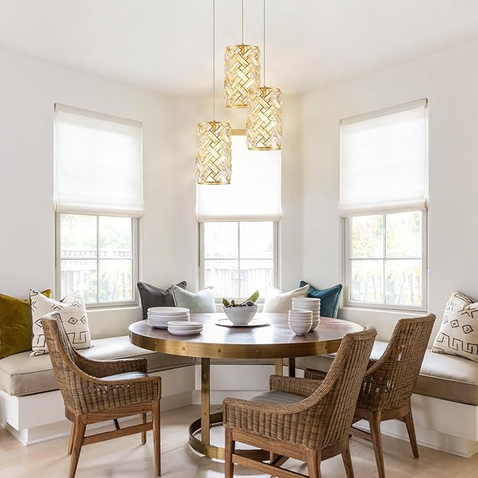 Modern Gold Crystal Pendant Light Fixture – Mini Hanging Chandelier with K9 Prisms for Kitchen Island, Bedroom, Bathroom, Dining Room, or Bar (1-Light)