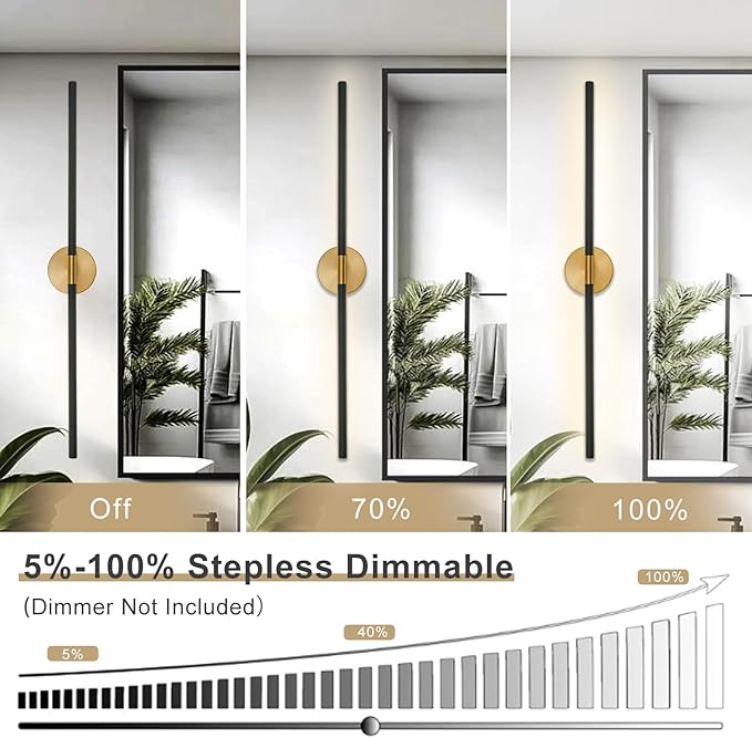 Modern Bathroom Light Fixtures Over Mirror 43 Inch, 33W 360° Rotatable Dimmable 4000K Led Vanity Light Bar, Black and Gold Bathroom Vanity Lights Above Mirror