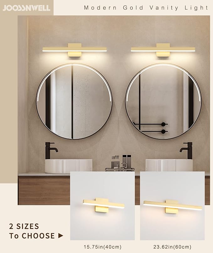 Joossnwell Gold Vanity Lights for Bathroom 24 Inch Dimmable 5CCT Modern Bath Vanity Lighting Fixtures Over Mirror LED Bathroom Wall Sconces Light 18W