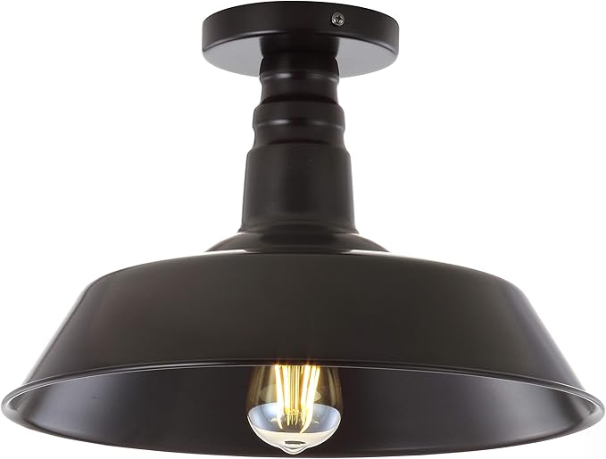 JONATHAN Y 14" Oil Rubbed Bronze Industrial LED Semi Flush Mount Ceiling Light for Porch, Kitchen, Entryway, Modern Farmhouse Iron Fixture, White Metal Shade, LED Bulb Included (JYL9516A)