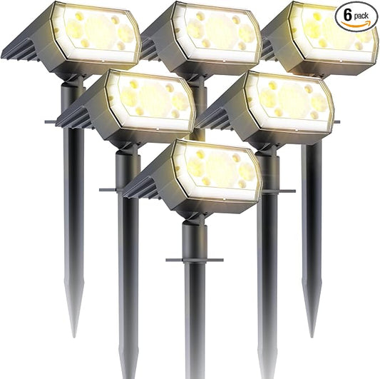 Solar Lights Outdoor Waterproof IP67, 6 Pack 64 LED Outdoor Solar Lights, 3 Lighting Modes Auto On/Off Solar Spot Lights Outdoor for Garden, Yard, Landscape - Warm White