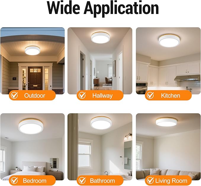 11" Flush Mount Ceiling Light, Minimalist Modern Wood Paint LED Ceiling Light with 5CCT 2700K-5000K, Dimmable LED Light Fixtures Ceiling Mount for Kitchen Bathroom Bedroom Hallway