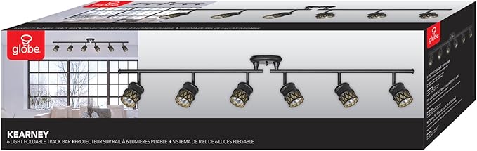 GLOBE Electric 59086 6-Light Foldable Track Lighting, Oil Rubbed Bronze Finish, Adjustable Champagne Glass Heads, Ceiling Light Fixture for Kitchen Island, or Dining Room, GU10 Base, Timeless