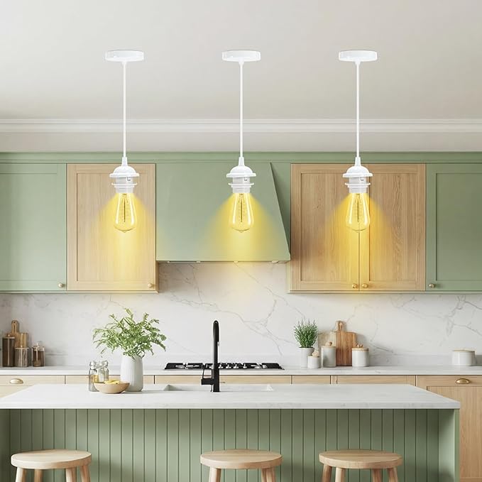 12 Pack Industrial Mini Pendant Light Kit Bulk, UL E26/E27 Lamp Socket 3.28 ft Adjustable Hanging Light Cord Kit Edison Vintage Retro Ceiling Lamp Fixture for Kitchen Bar Decor(White)