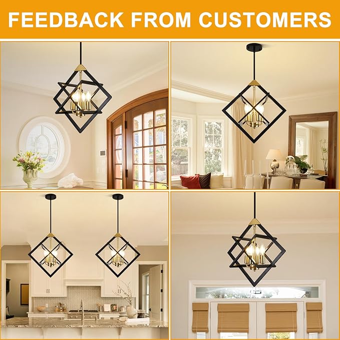 18" Modern Pendant Lights Kitchen Island, 4-Light Black and Gold Pendant Light Fixtures, Farmhouse Chandelier Kitchen Island Lighting, Industrial Hanging Pendant Lights for Kitchen Island Entryway